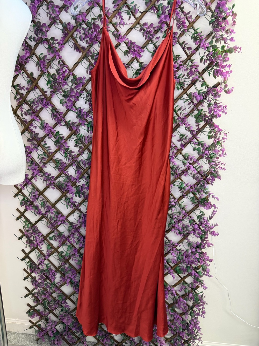 Nicole Miller Rust Red Cowl Neck Slip Maxi Dress